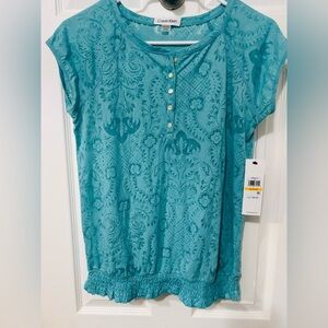 NEW Calvin Klein Turquoise Floral Blouse Size: Medium